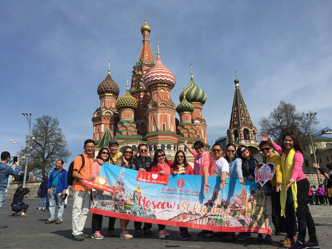 Group in Moscow, Russia, in front of Saint Basil's Cathedral